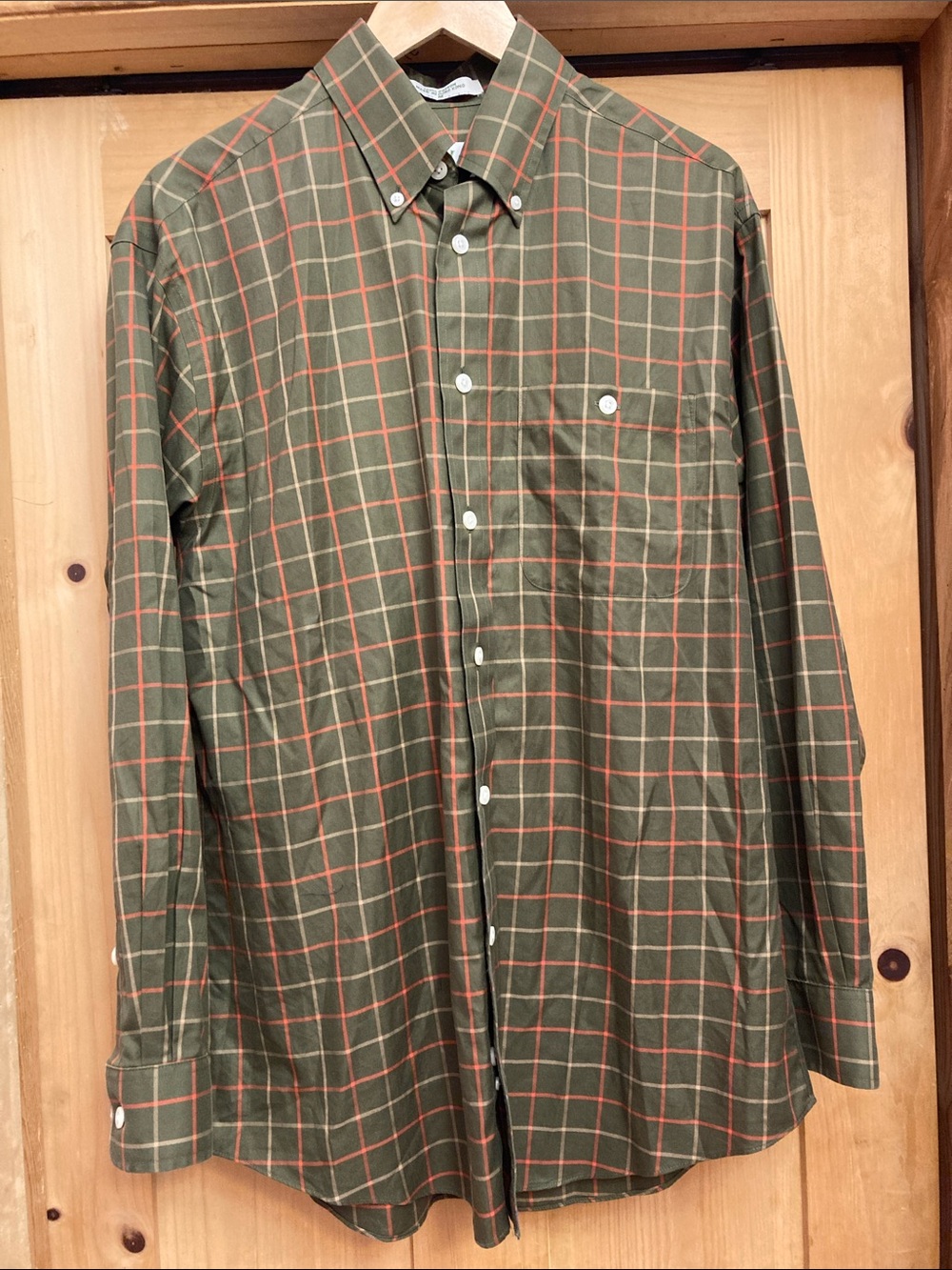 Orvis Olive Green Windowpane Plaid Button-Down Shirt